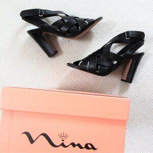 NINA Susanna black strappy sandals heels leather 7